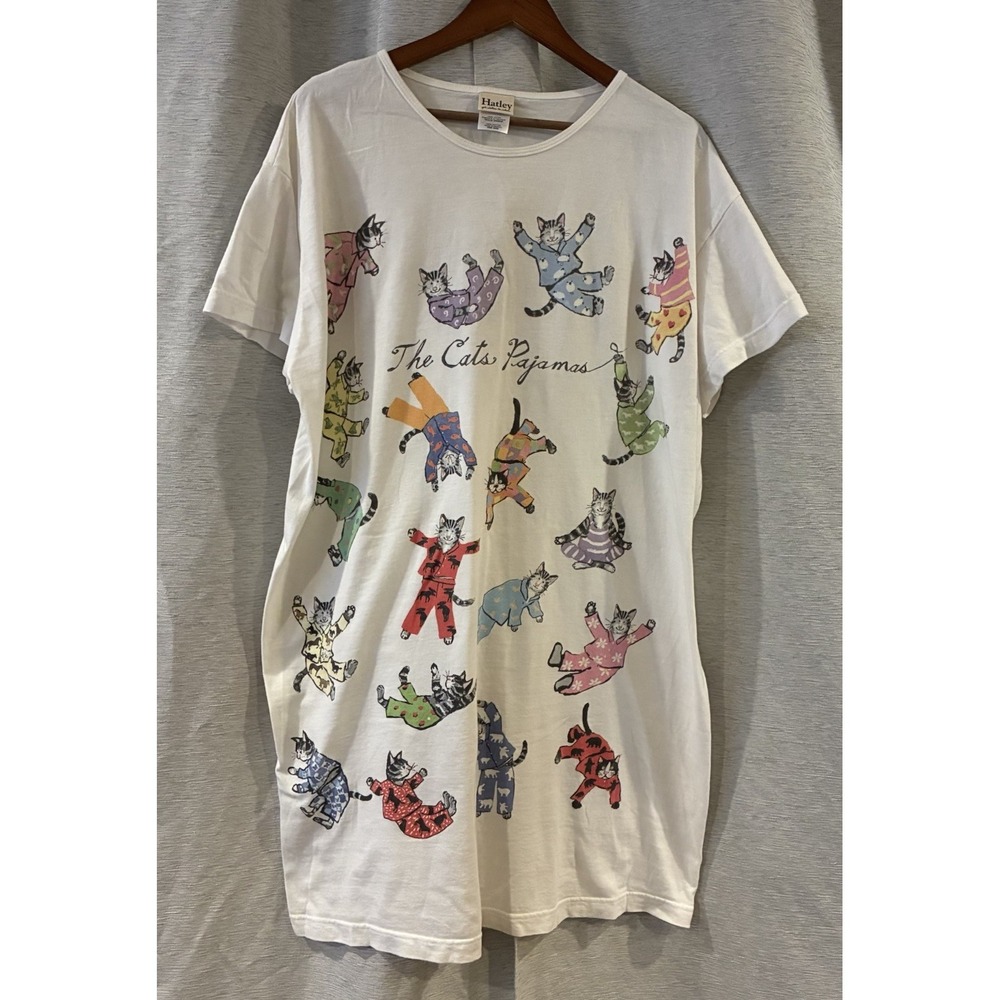 Hatley Vintage 90s The Cats Pajamas Graphic Sleepshirt White One Size Cotton